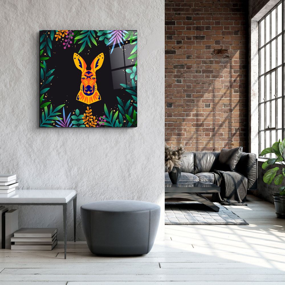 Autres décorations murales - Animal Republic-Kangaroo Designer's Collection Décoration murale en verre 80CMX80CM - ARTDESIGNA