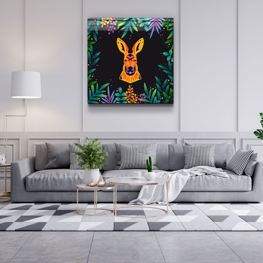 Autres décorations murales - Animal Republic-Kangaroo Designer's Collection Décoration murale en verre 80CMX80CM - ARTDESIGNA