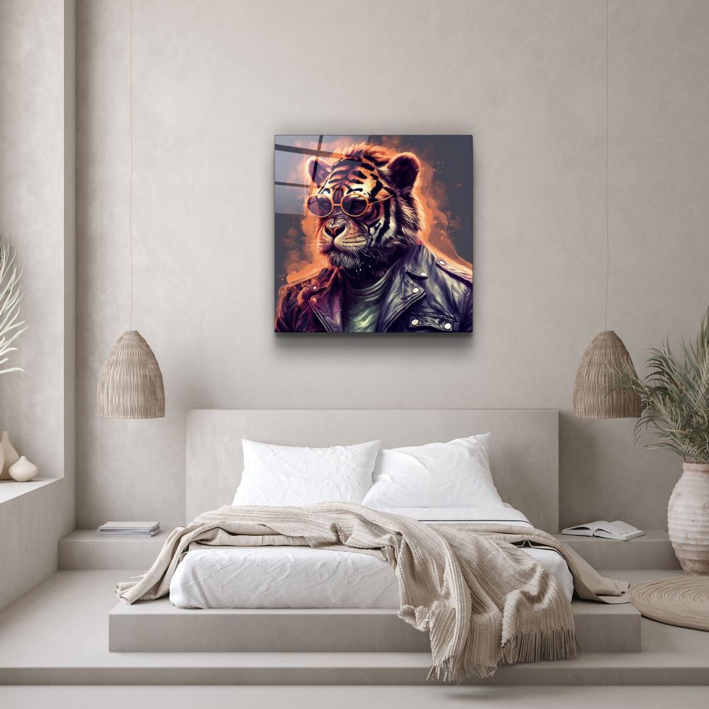 Autres décorations murales - Art mural en verre de la collection Tiger Monkey 2 du designer 80CMX80CM - ARTDESIGNA