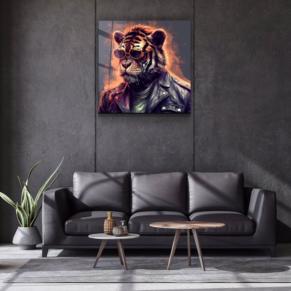 Autres décorations murales - Art mural en verre de la collection Tiger Monkey 2 du designer 80CMX80CM - ARTDESIGNA