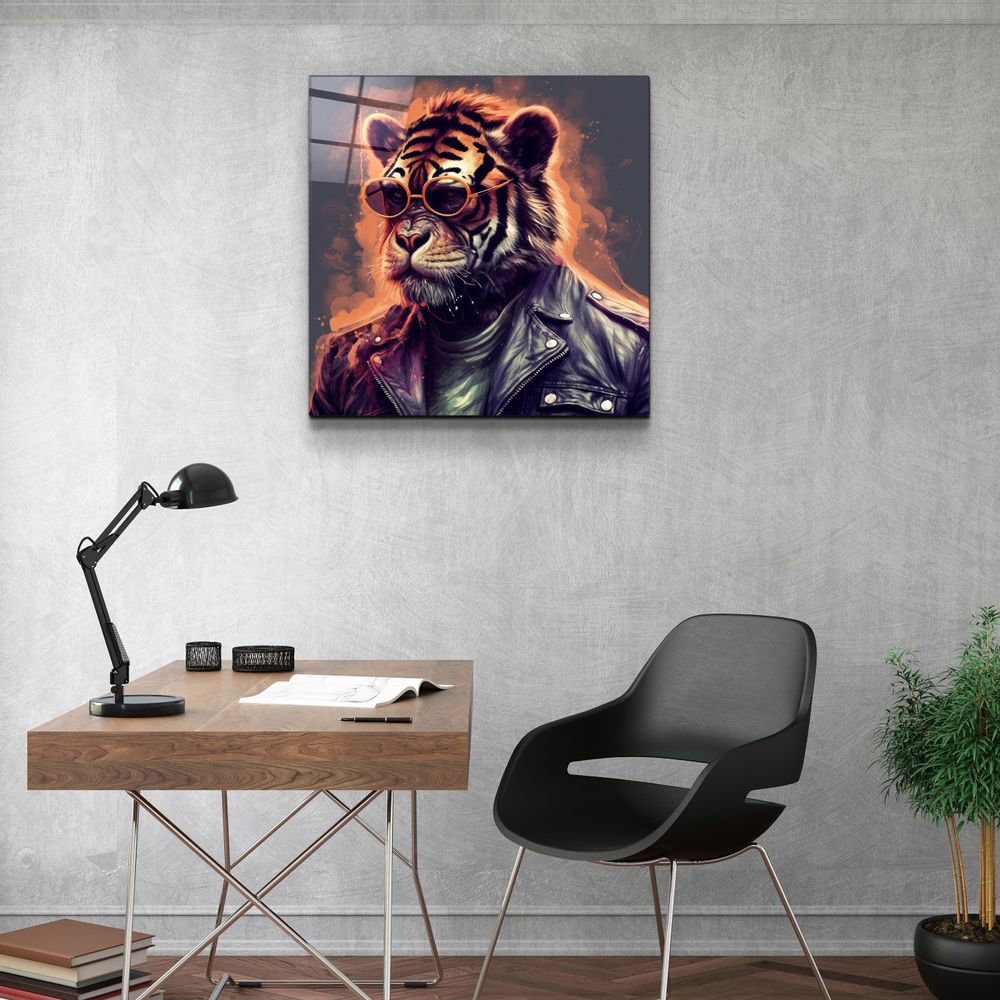 Autres décorations murales - Art mural en verre de la collection Tiger Monkey 2 du designer 80CMX80CM - ARTDESIGNA
