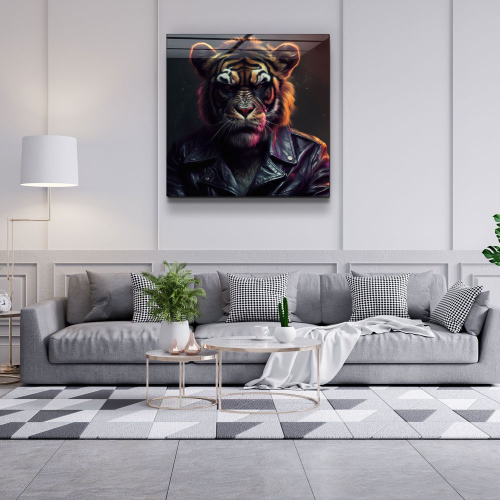 Autres décorations murales - Art mural en verre de la collection Tiger Monkey Designer 80CMX80CM - ARTDESIGNA