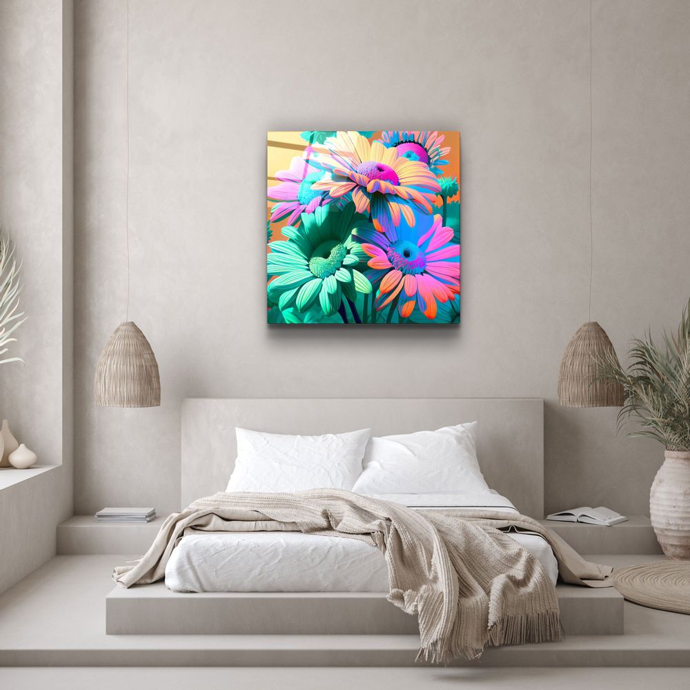 Autres décorations murales - Art mural en verre de la collection du designer chrysanthèmes 80CMX80CM - ARTDESIGNA