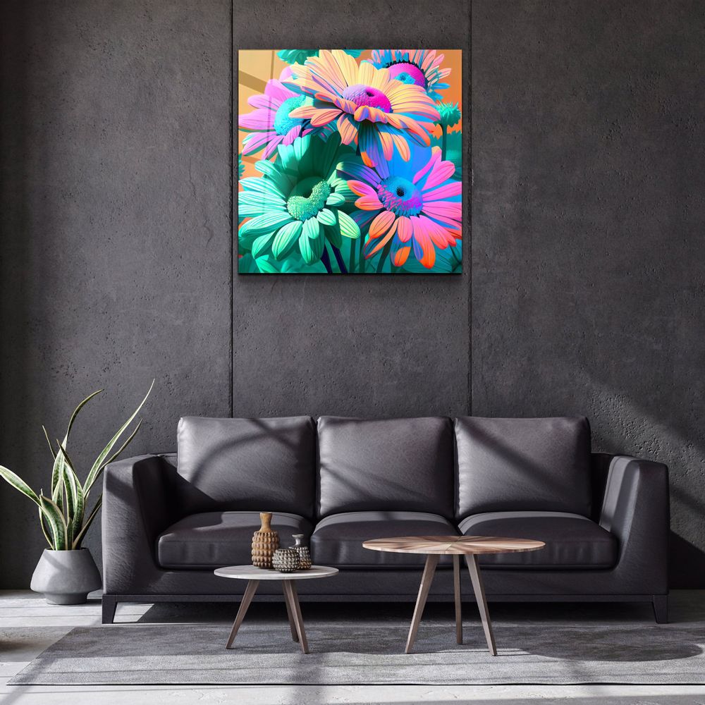 Autres décorations murales - Art mural en verre de la collection du designer chrysanthèmes 80CMX80CM - ARTDESIGNA