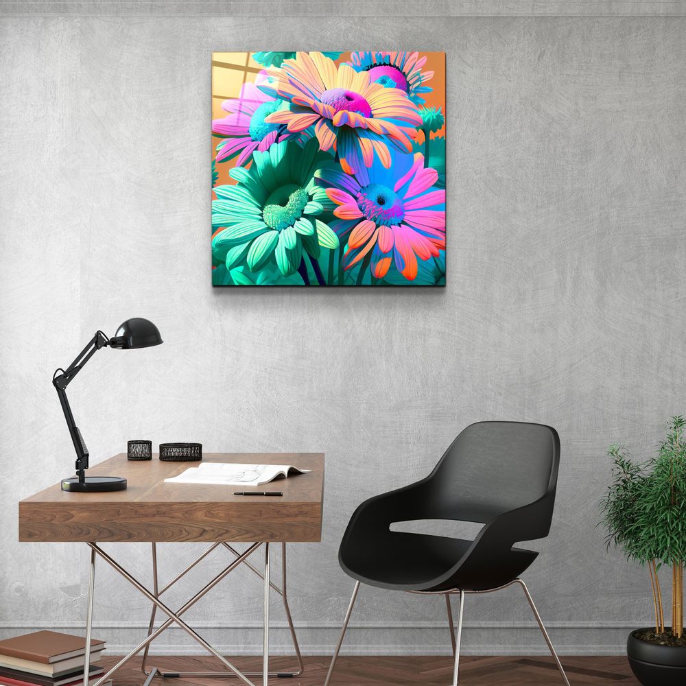 Autres décorations murales - Art mural en verre de la collection du designer chrysanthèmes 80CMX80CM - ARTDESIGNA