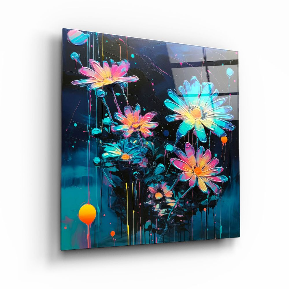 Other wall decoration - Oil Painting Flowers Designers Collection Glass Wall Art 80CMX80CM - ARTDESIGNA