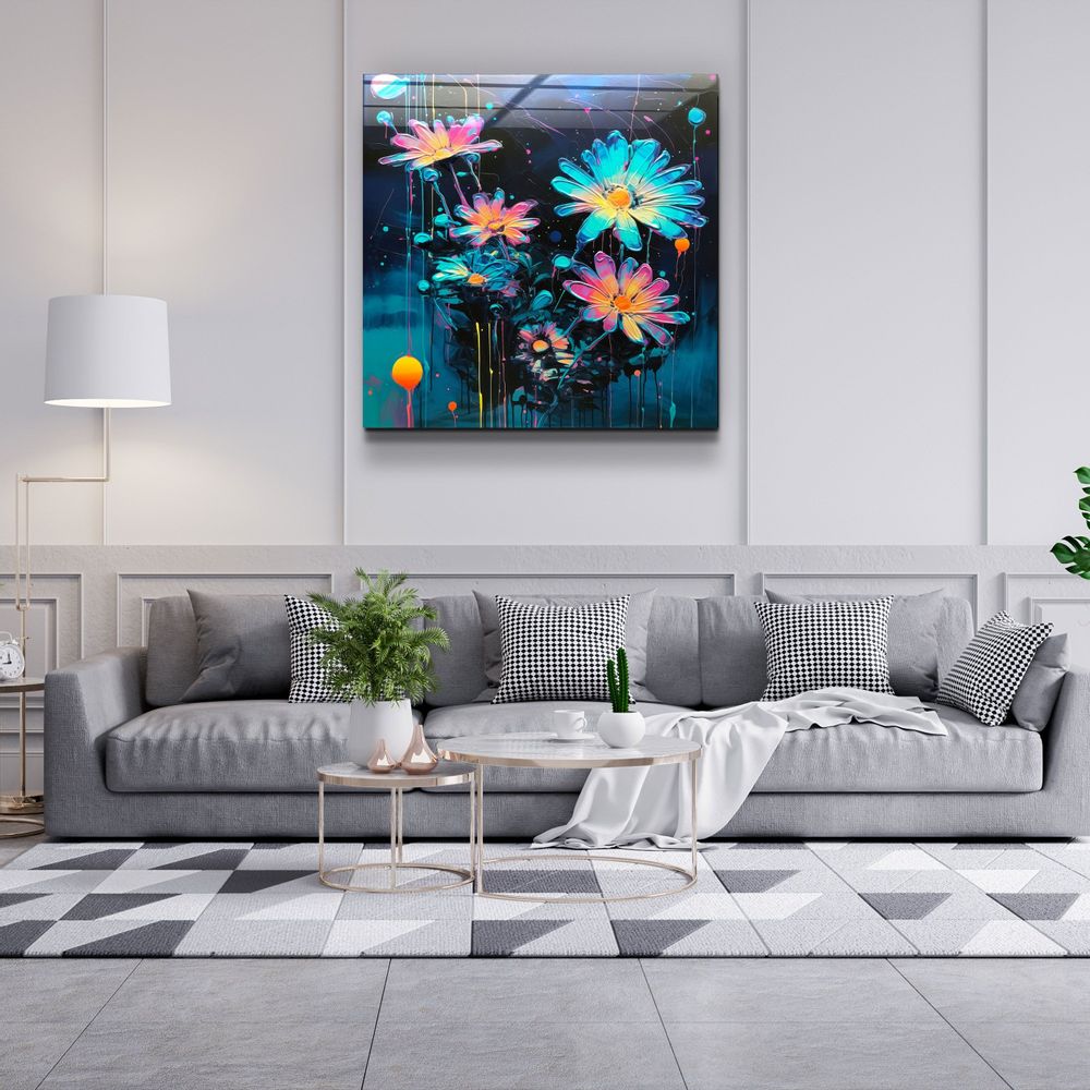 Other wall decoration - Oil Painting Flowers Designers Collection Glass Wall Art 80CMX80CM - ARTDESIGNA