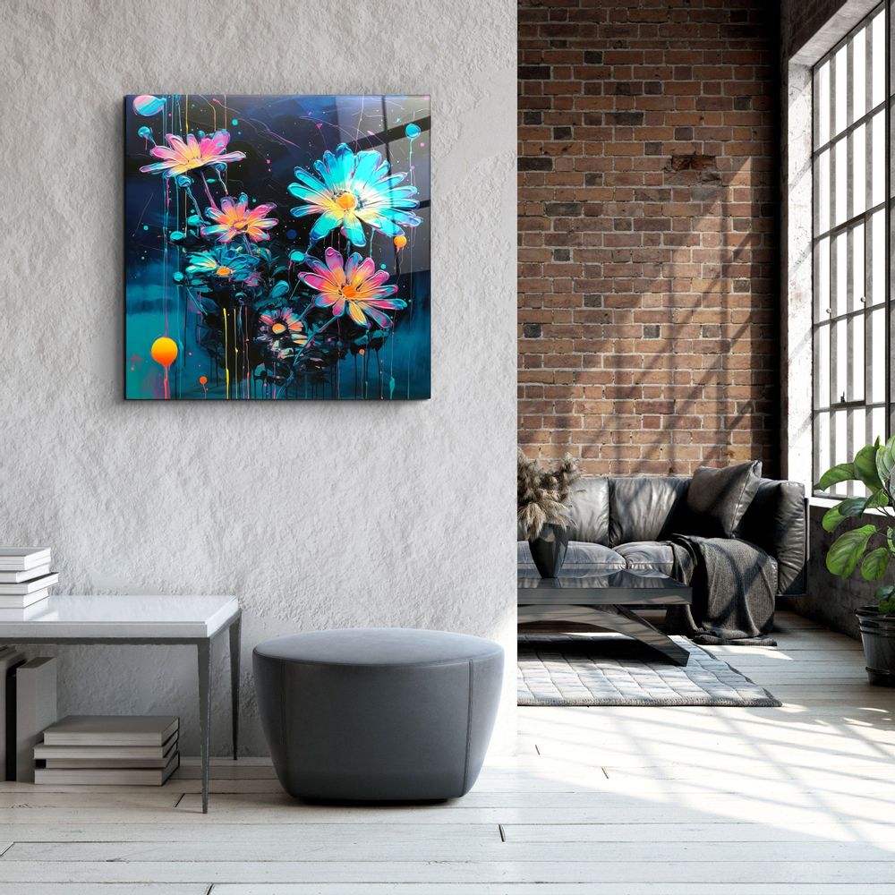 Other wall decoration - Oil Painting Flowers Designers Collection Glass Wall Art 80CMX80CM - ARTDESIGNA