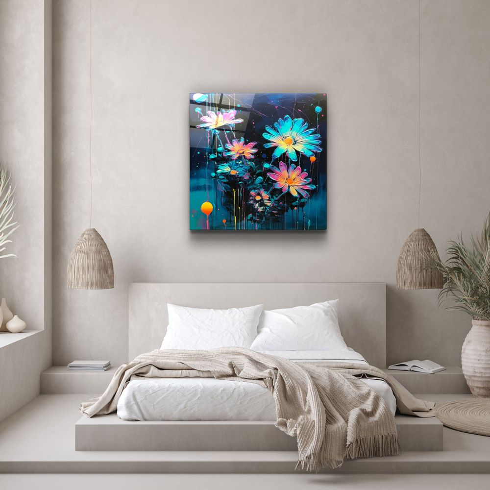 Other wall decoration - Oil Painting Flowers Designers Collection Glass Wall Art 80CMX80CM - ARTDESIGNA