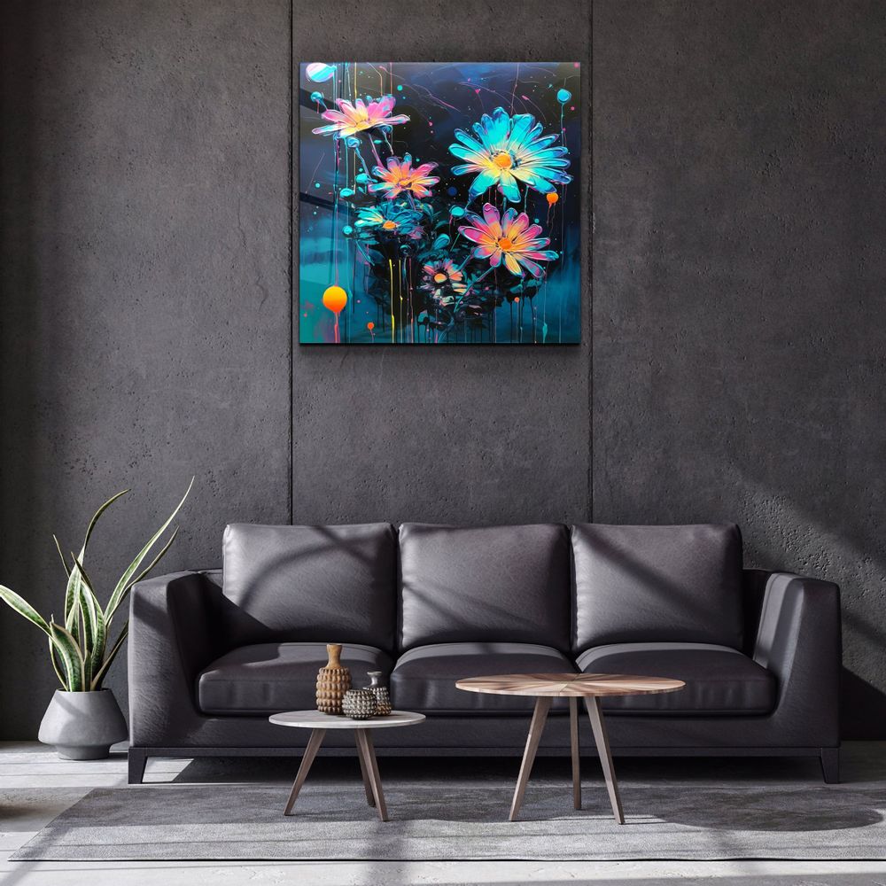 Other wall decoration - Oil Painting Flowers Designers Collection Glass Wall Art 80CMX80CM - ARTDESIGNA