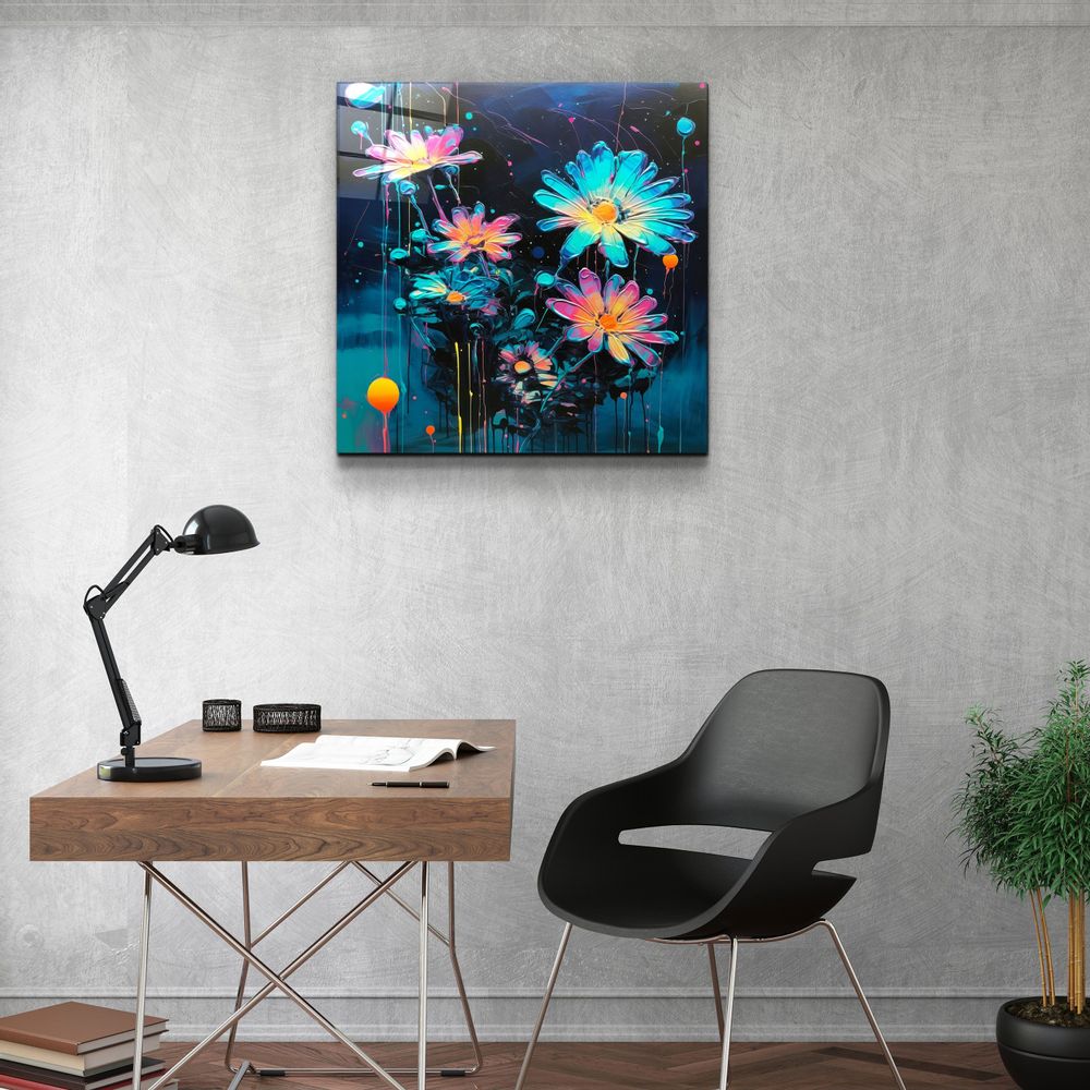 Other wall decoration - Oil Painting Flowers Designers Collection Glass Wall Art 80CMX80CM - ARTDESIGNA