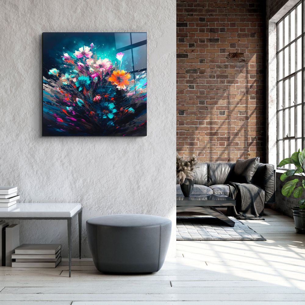 Autres décorations murales - Peinture à l'huile Fleurs 1 Collection de designers Art mural en verre 80CMX80CM - ARTDESIGNA