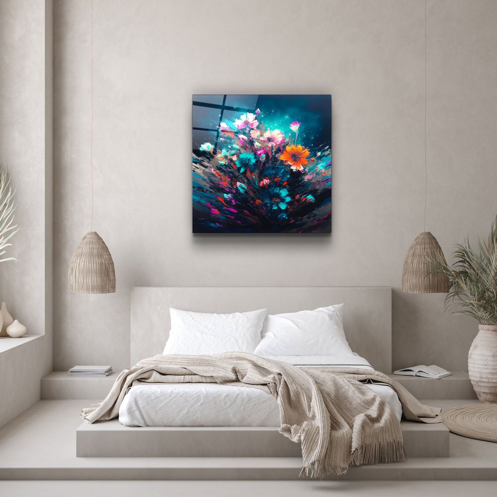 Autres décorations murales - Peinture à l'huile Fleurs 1 Collection de designers Art mural en verre 80CMX80CM - ARTDESIGNA