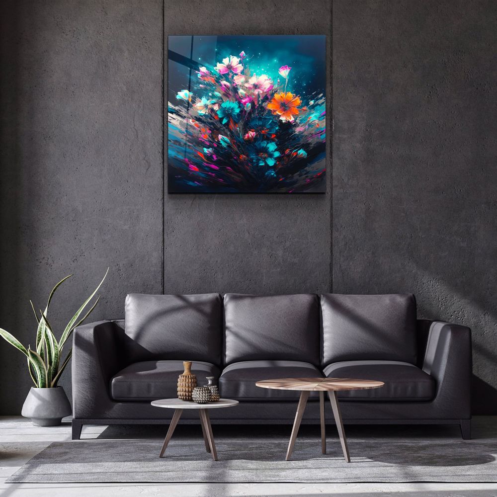 Autres décorations murales - Peinture à l'huile Fleurs 1 Collection de designers Art mural en verre 80CMX80CM - ARTDESIGNA