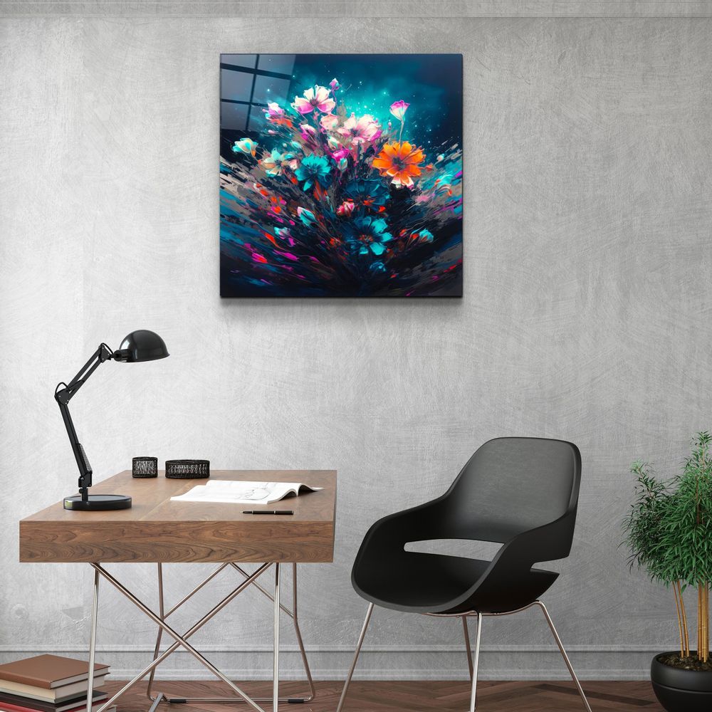 Autres décorations murales - Peinture à l'huile Fleurs 1 Collection de designers Art mural en verre 80CMX80CM - ARTDESIGNA