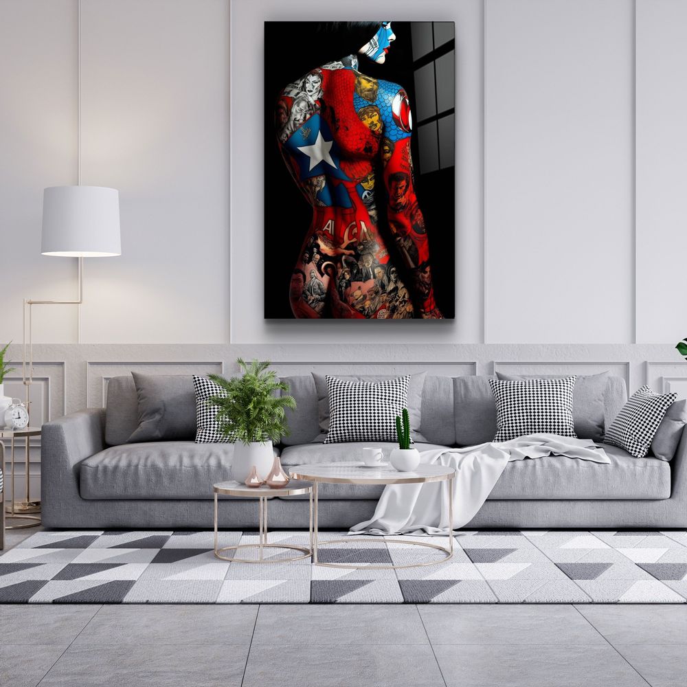 Other wall decoration - Tattooed Body 1Designers Collection Glass Wall Art 110CMx70CM - ARTDESIGNA