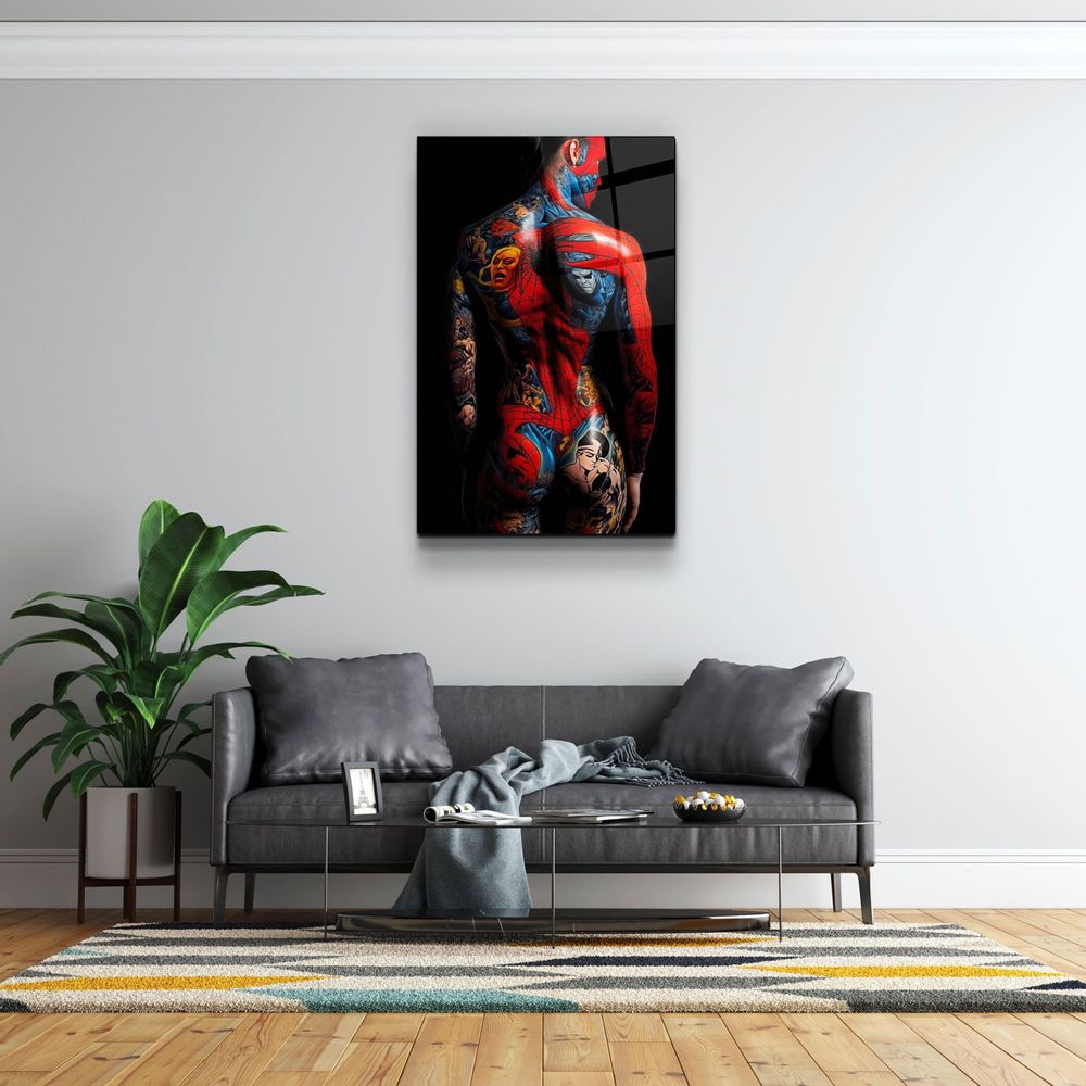 Autres décorations murales - Art mural en verre de la collection du designer Body 3 tatoué 110CMx70CM - ARTDESIGNA