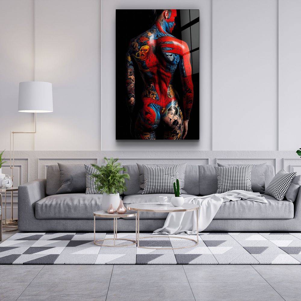 Autres décorations murales - Art mural en verre de la collection du designer Body 3 tatoué 110CMx70CM - ARTDESIGNA