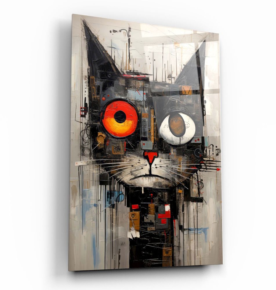 Autres décorations murales - Art mural en verre de la collection de designers de chats abstraits 110CMx70CM - ARTDESIGNA