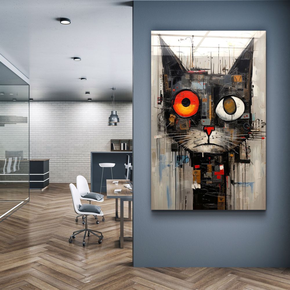 Autres décorations murales - Art mural en verre de la collection de designers de chats abstraits 110CMx70CM - ARTDESIGNA