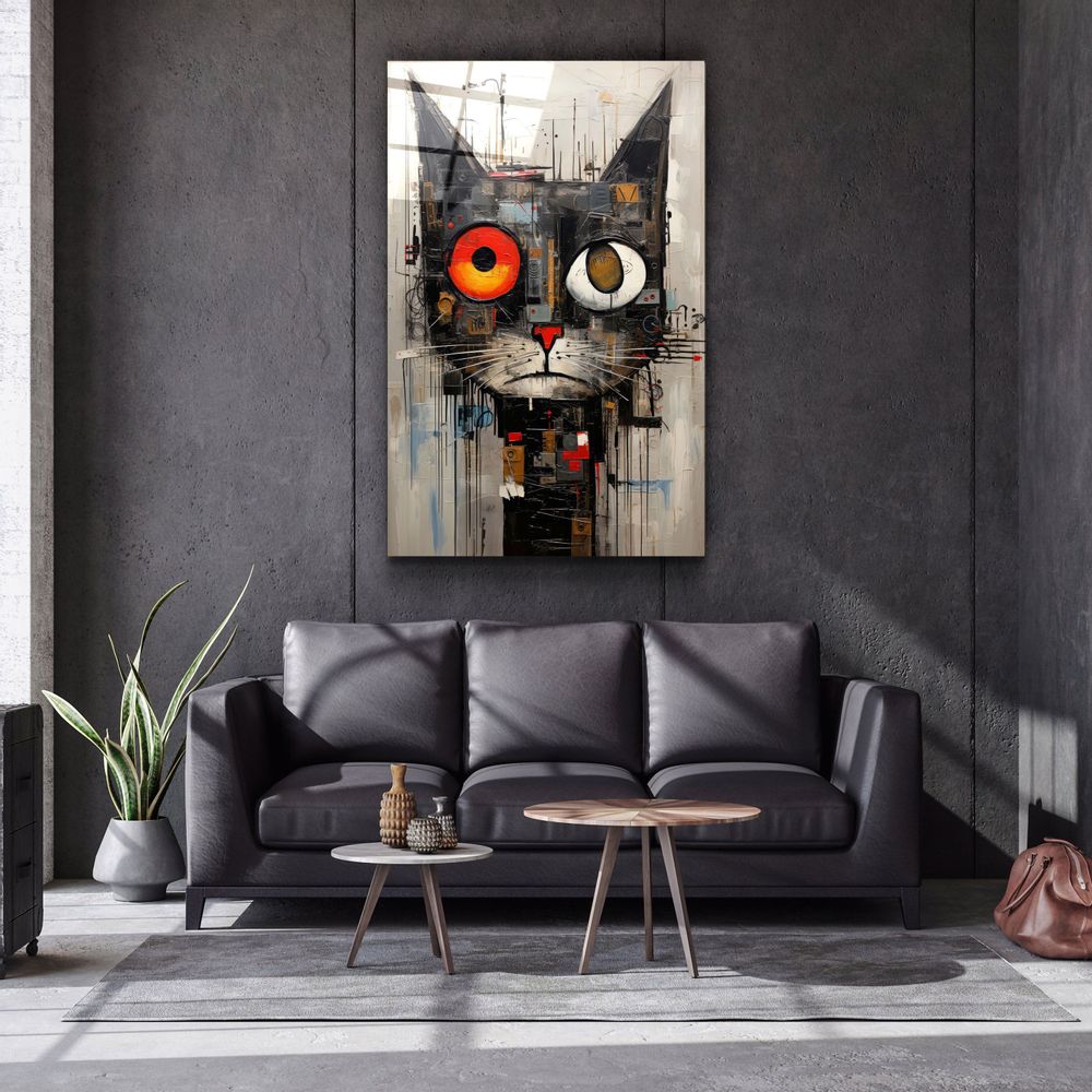 Autres décorations murales - Art mural en verre de la collection de designers de chats abstraits 110CMx70CM - ARTDESIGNA