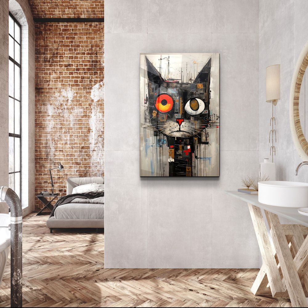 Autres décorations murales - Art mural en verre de la collection de designers de chats abstraits 110CMx70CM - ARTDESIGNA