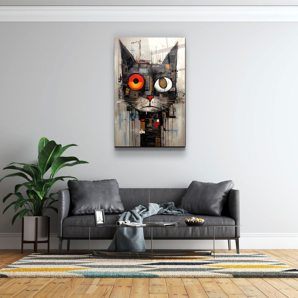 Autres décorations murales - Art mural en verre de la collection de designers de chats abstraits 110CMx70CM - ARTDESIGNA