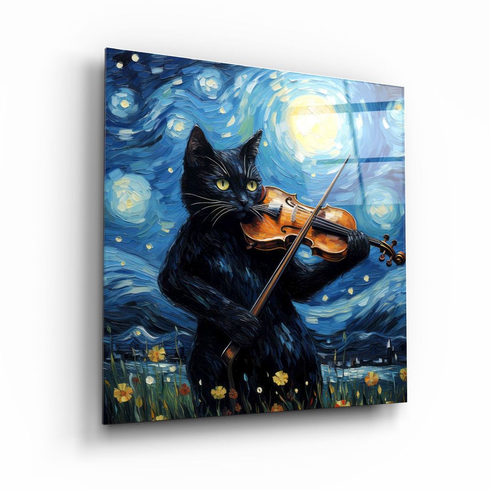 Other wall decoration - Van Gogh's Cat Designers Collection Glass Wall Art 80CMX80CM - ARTDESIGNA