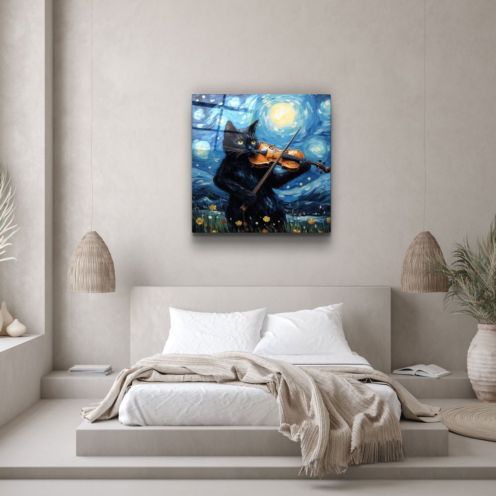 Other wall decoration - Van Gogh's Cat Designers Collection Glass Wall Art 80CMX80CM - ARTDESIGNA