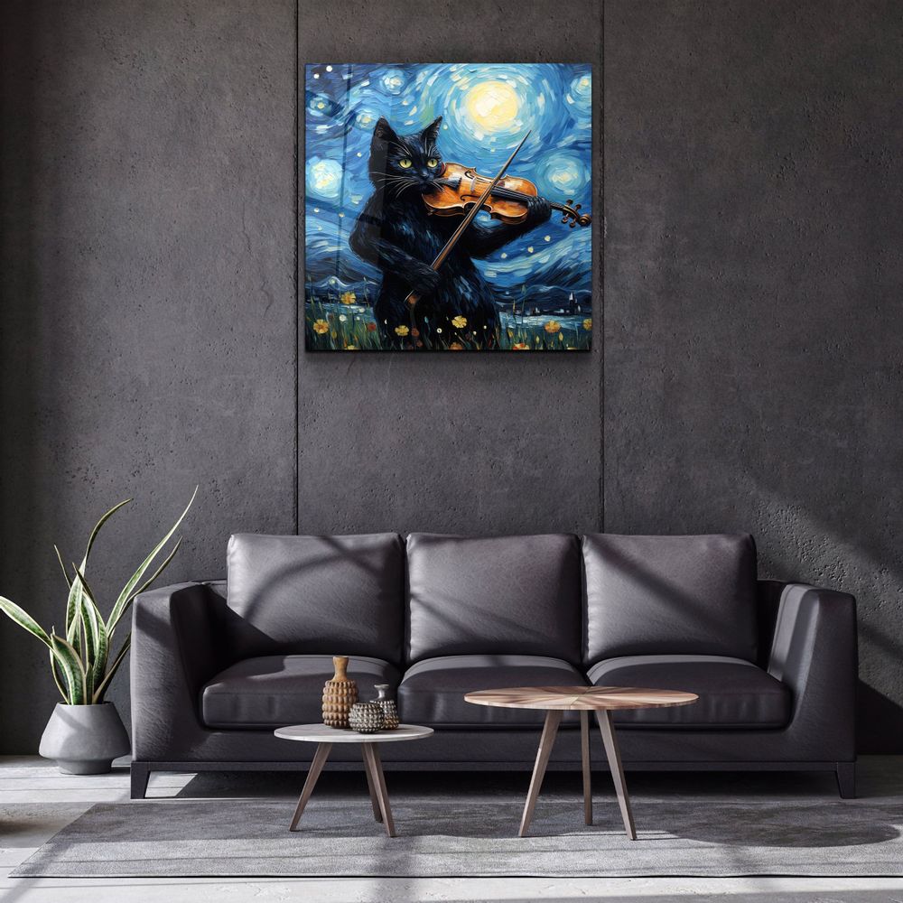 Other wall decoration - Van Gogh's Cat Designers Collection Glass Wall Art 80CMX80CM - ARTDESIGNA