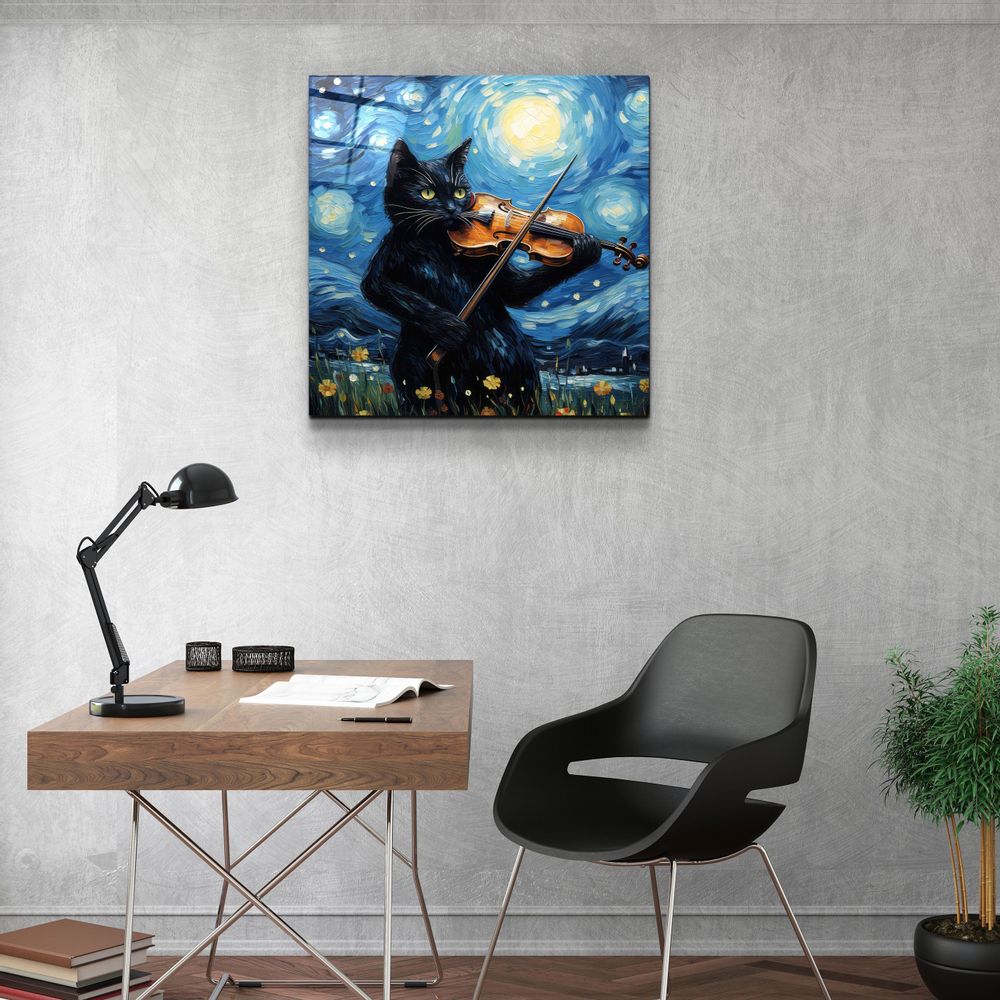 Other wall decoration - Van Gogh's Cat Designers Collection Glass Wall Art 80CMX80CM - ARTDESIGNA