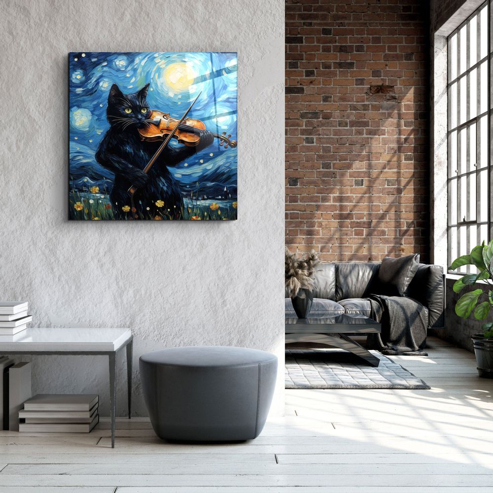 Other wall decoration - Van Gogh's Cat Designers Collection Glass Wall Art 80CMX80CM - ARTDESIGNA