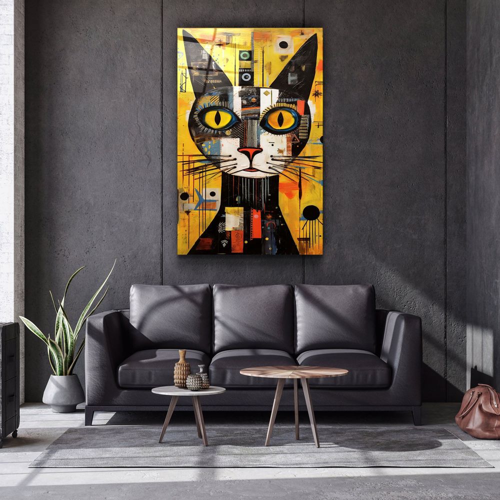 Autres décorations murales - Art mural en verre de la collection de designers de chats égyptiens 110CMx70CM - ARTDESIGNA