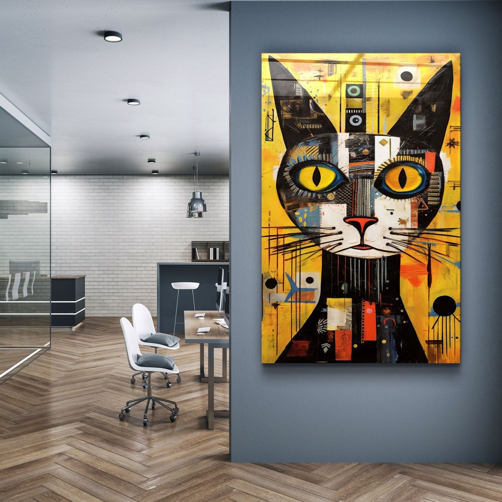 Autres décorations murales - Art mural en verre de la collection de designers de chats égyptiens 110CMx70CM - ARTDESIGNA