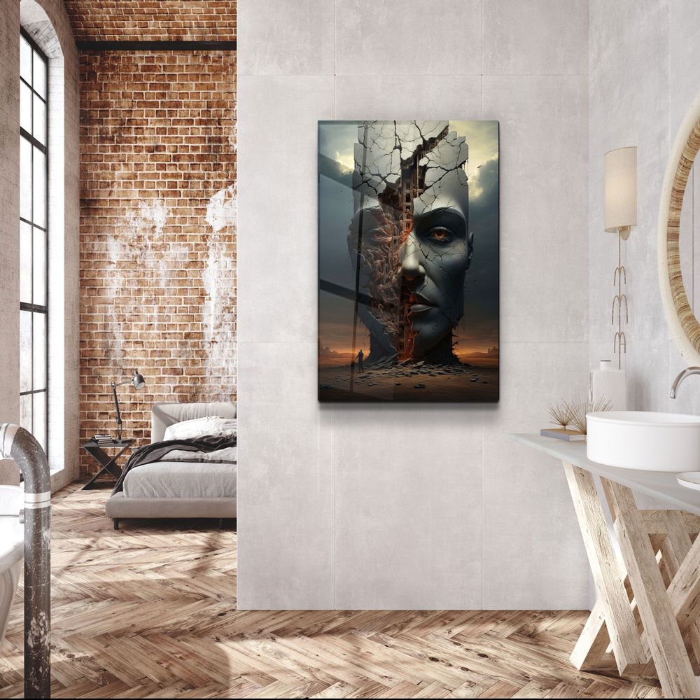 Autres décorations murales - Art mural en verre de la collection du designer abstrait Building Man 110CMx70CM - ARTDESIGNA