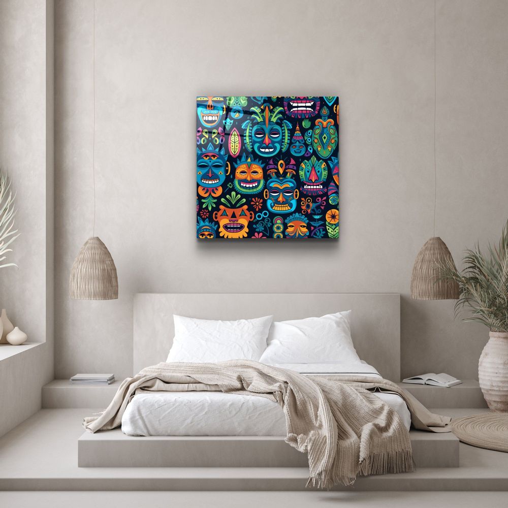 Other wall decoration - Masks Designers Collection Glass Wall Art 80CMX80CM - ARTDESIGNA