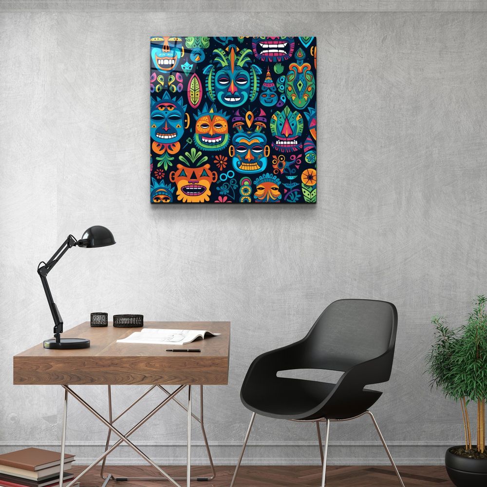 Other wall decoration - Masks Designers Collection Glass Wall Art 80CMX80CM - ARTDESIGNA