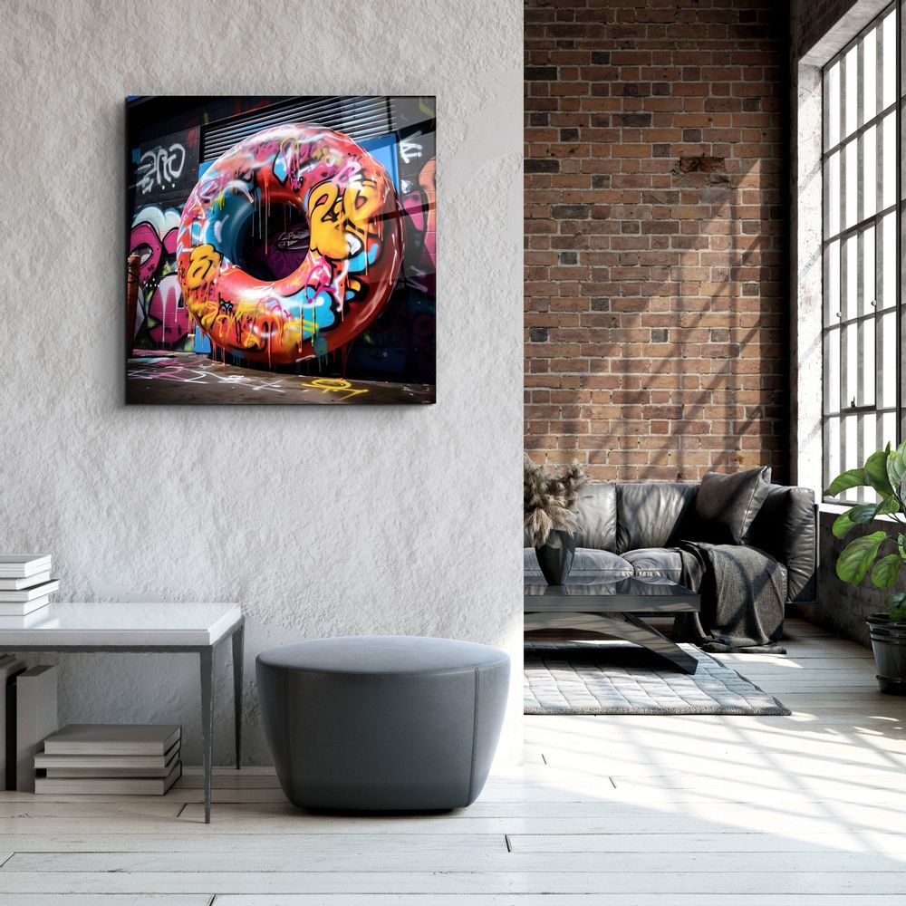 Autres décorations murales - Art mural en verre Big Donut on the Street Designers Collection 80CMX80CM - ARTDESIGNA