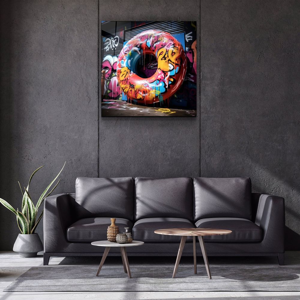 Autres décorations murales - Art mural en verre Big Donut on the Street Designers Collection 80CMX80CM - ARTDESIGNA