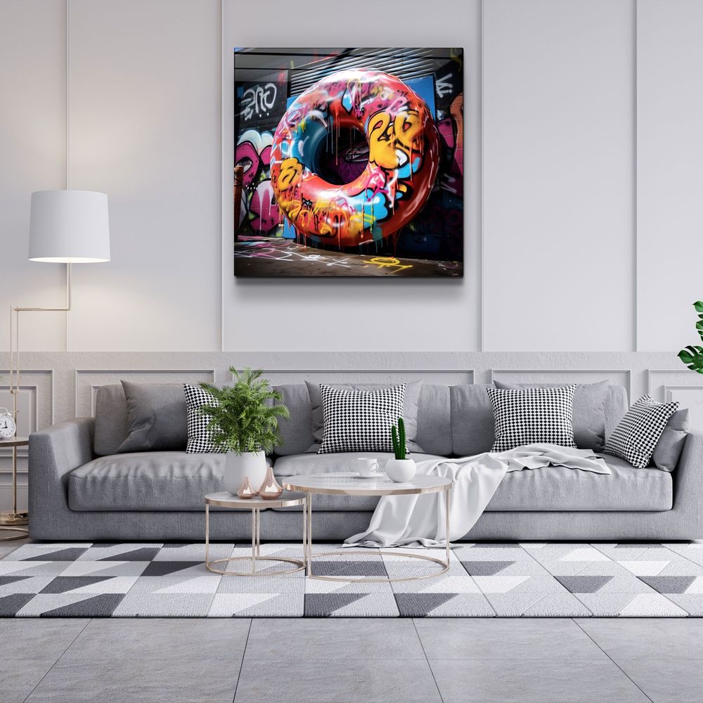 Autres décorations murales - Art mural en verre Big Donut on the Street Designers Collection 80CMX80CM - ARTDESIGNA