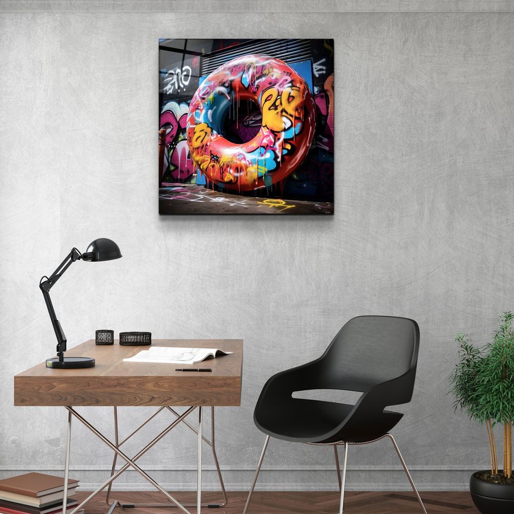 Autres décorations murales - Art mural en verre Big Donut on the Street Designers Collection 80CMX80CM - ARTDESIGNA