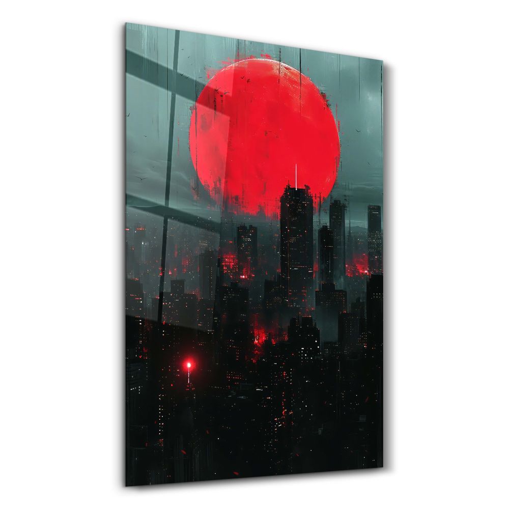 Other wall decoration - Red Moon over the City - Designers Collection Glass Wall Art 110CMx70CM - ARTDESIGNA