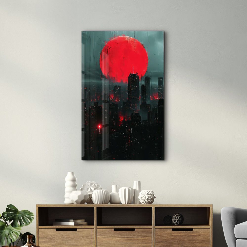 Other wall decoration - Red Moon over the City - Designers Collection Glass Wall Art 110CMx70CM - ARTDESIGNA