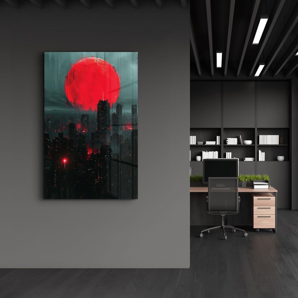 Other wall decoration - Red Moon over the City - Designers Collection Glass Wall Art 110CMx70CM - ARTDESIGNA
