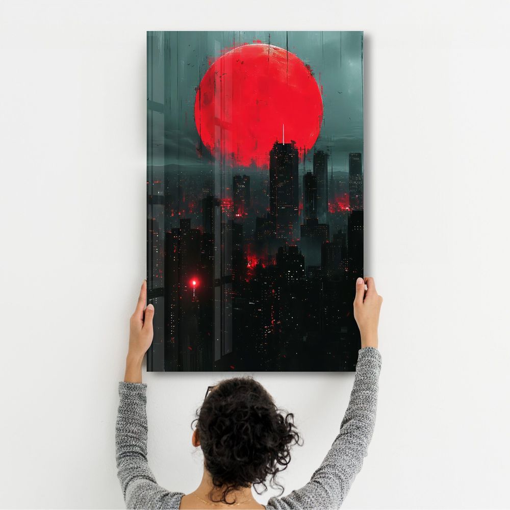 Other wall decoration - Red Moon over the City - Designers Collection Glass Wall Art 110CMx70CM - ARTDESIGNA