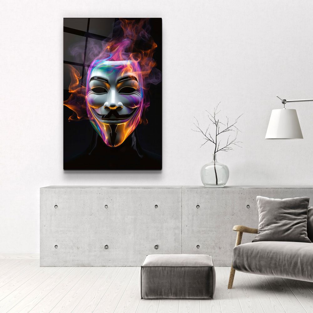 Autres décorations murales - Masque Salvador avec Neon Smokes Designers Collection Décoration murale en verre 110CMx70CM - ARTDESIGNA