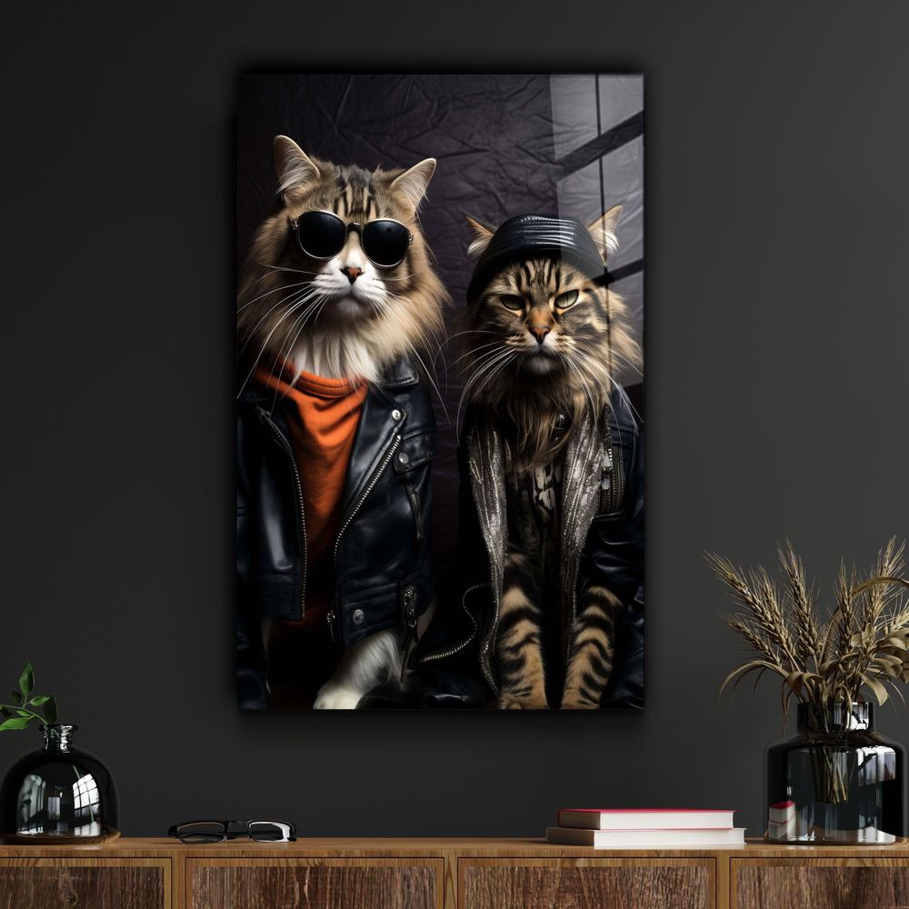 Other wall decoration - Cool Cat BrothersDesigners Collection Glass Wall Art  110CMx70CM - ARTDESIGNA