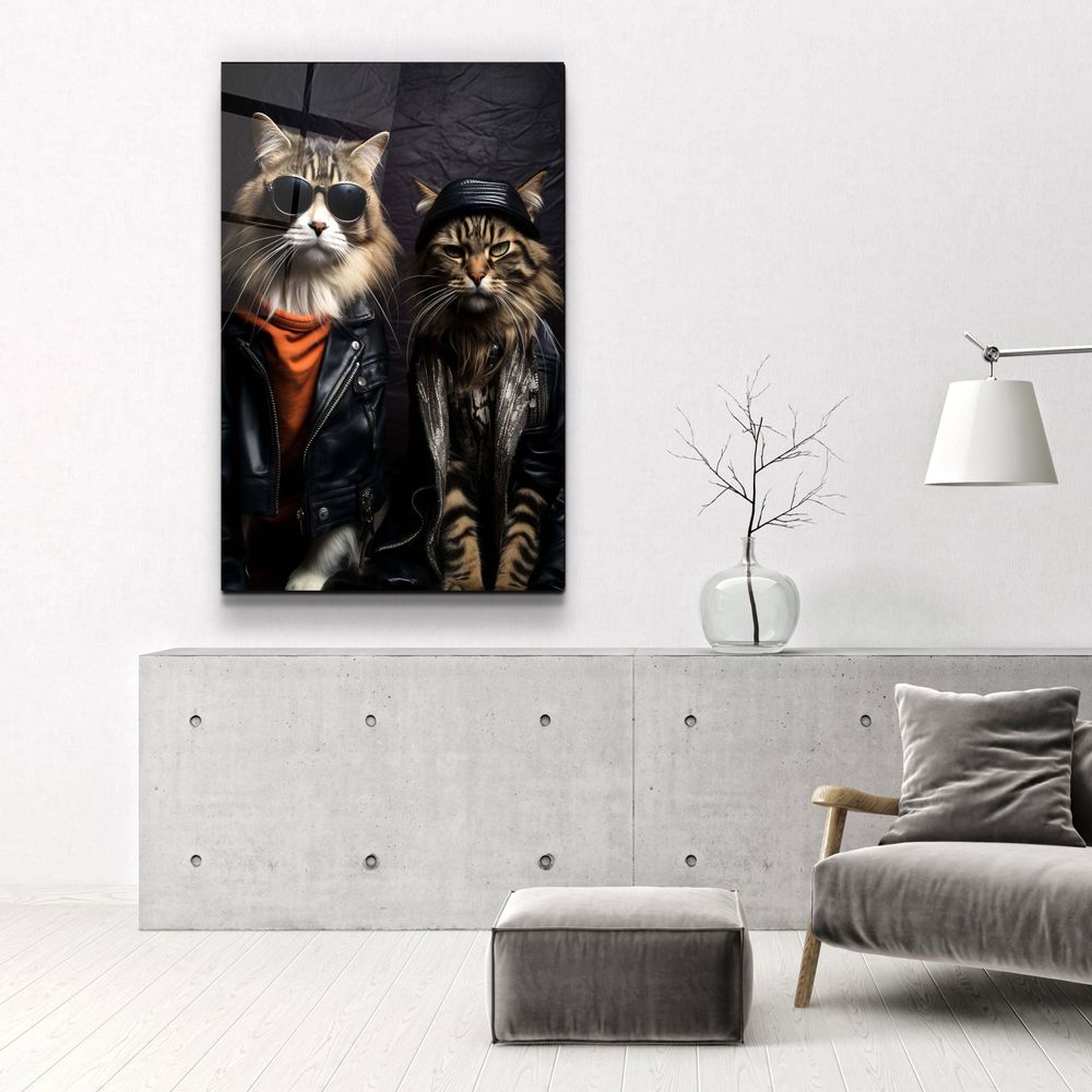 Other wall decoration - Cool Cat BrothersDesigners Collection Glass Wall Art  110CMx70CM - ARTDESIGNA
