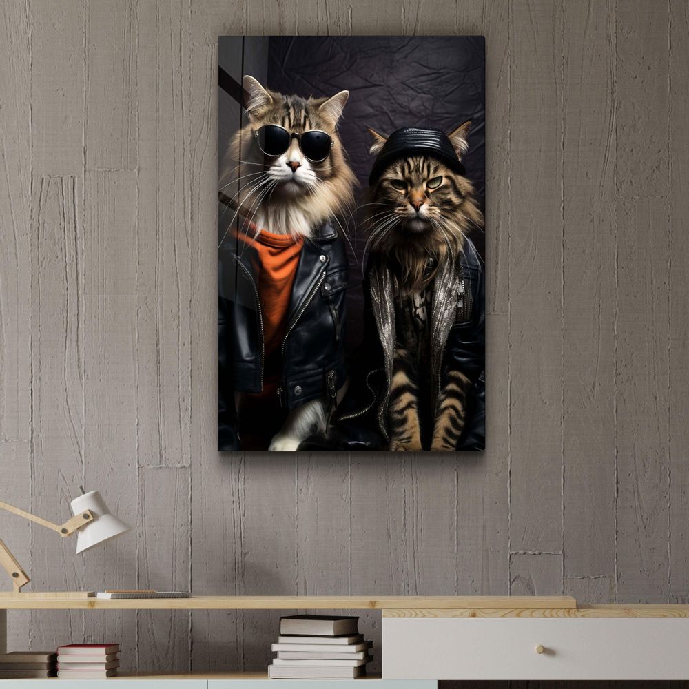 Other wall decoration - Cool Cat BrothersDesigners Collection Glass Wall Art  110CMx70CM - ARTDESIGNA