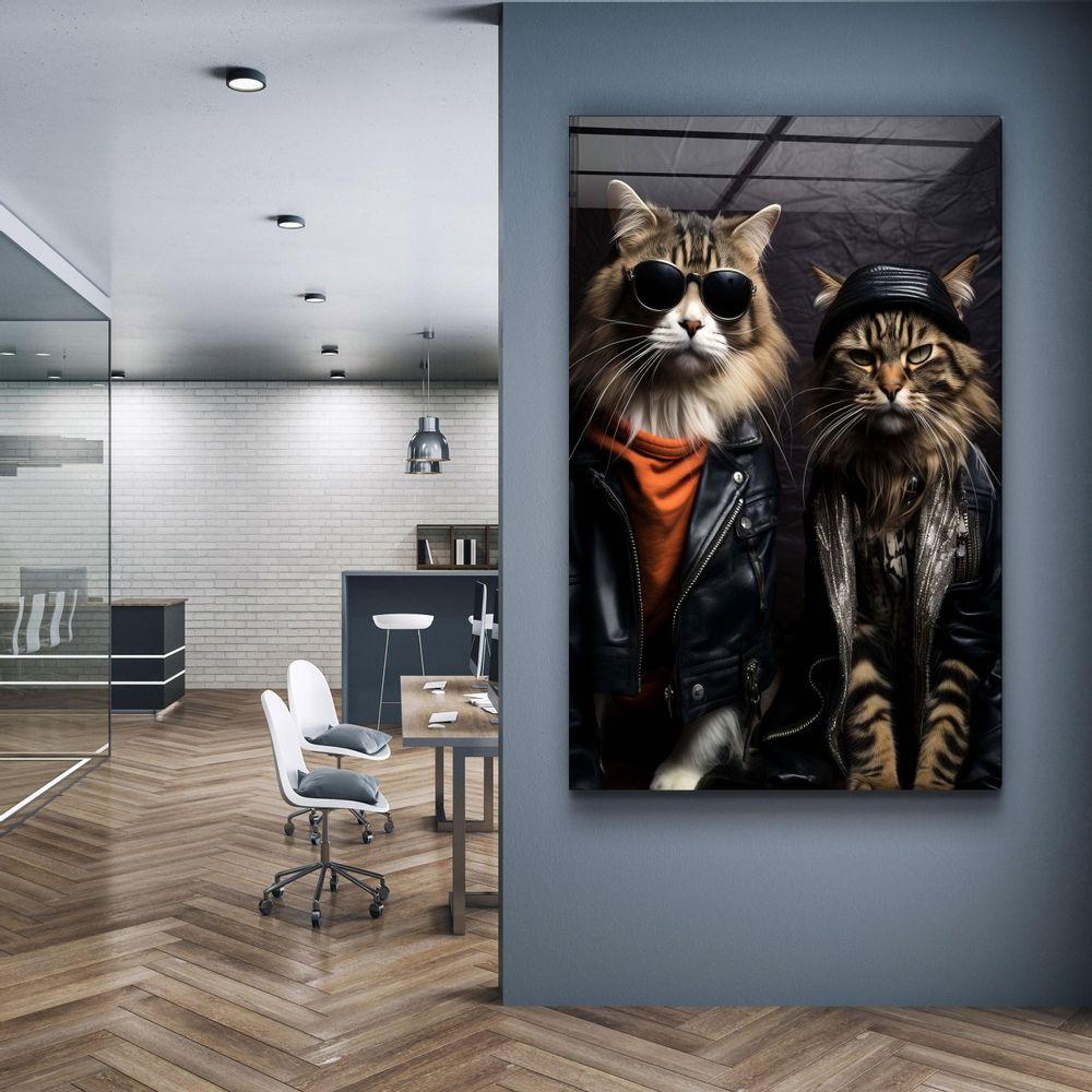 Other wall decoration - Cool Cat BrothersDesigners Collection Glass Wall Art  110CMx70CM - ARTDESIGNA